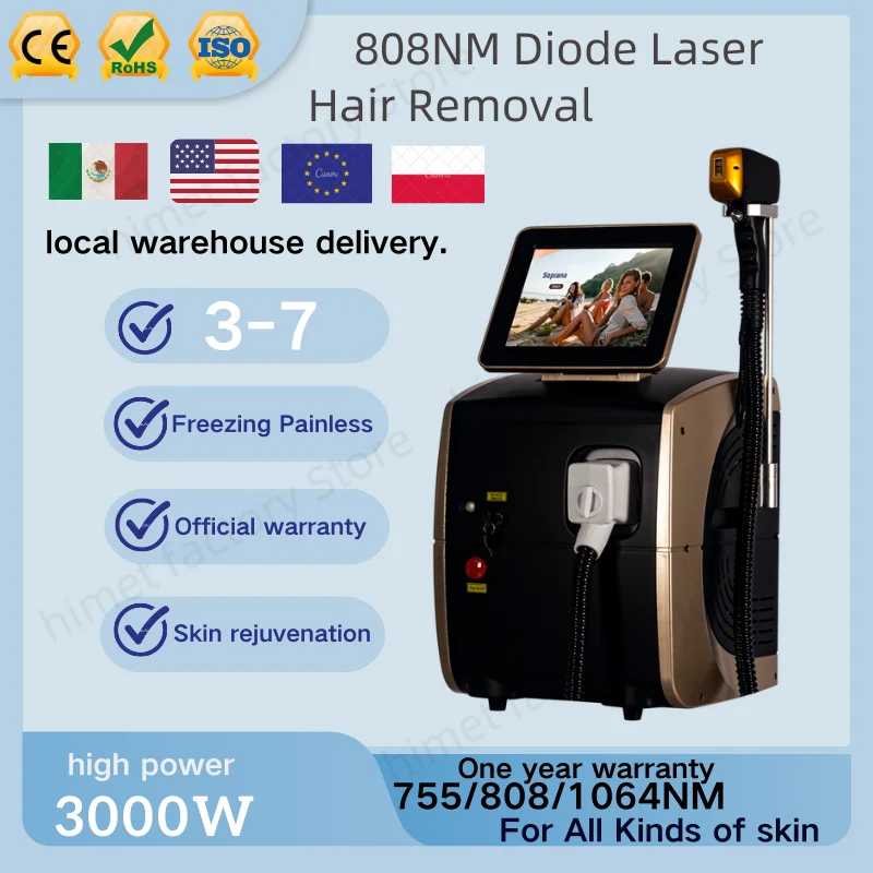 Portable High Power Ice Cooling Triple Laser 755 808 1064 Device Diode Laser 3 Wavelength Painless 808nm Hair Removal Machine