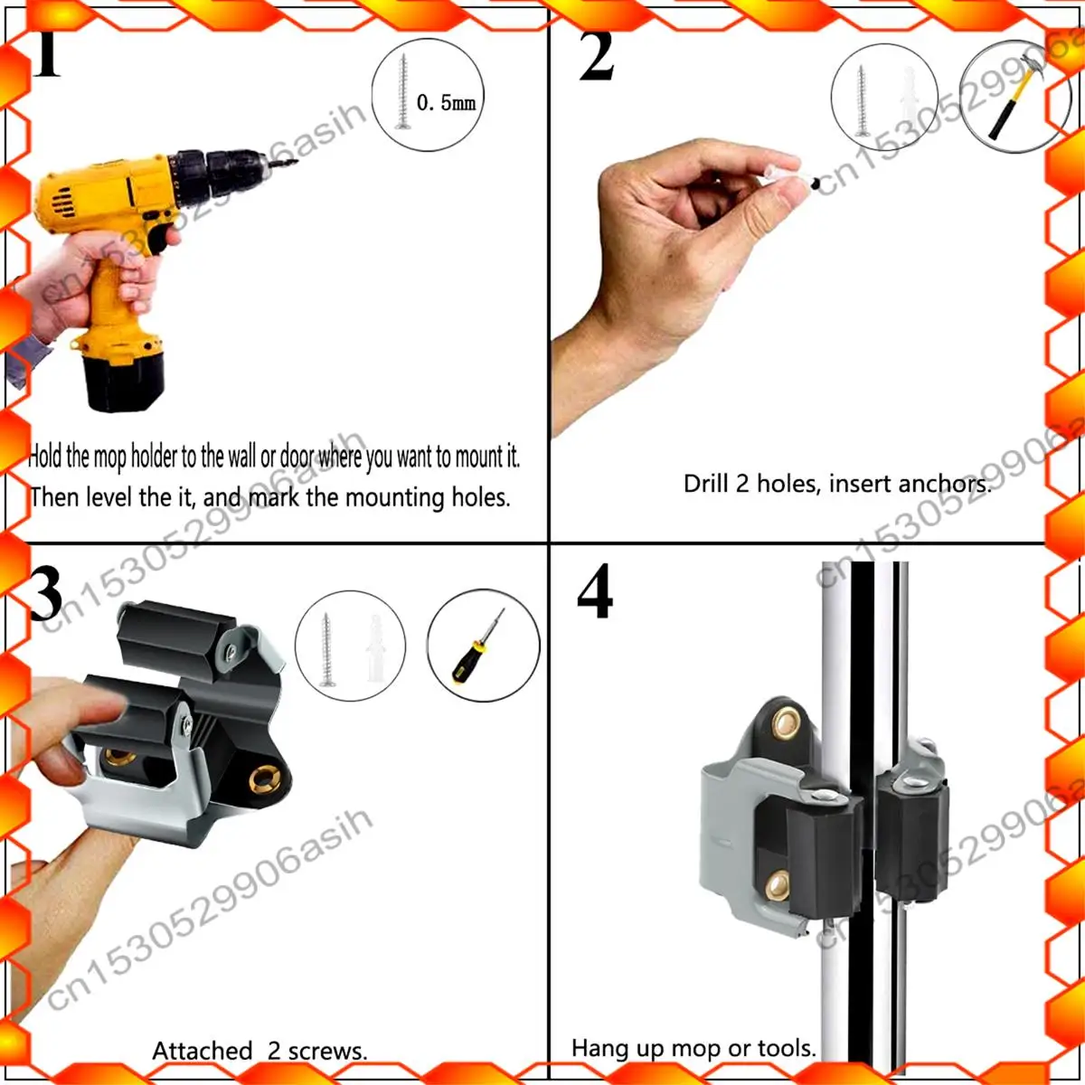 -AT52 10Pcs Wall Mounted Garden Storage Clips Rack Handle Hanging Tools  For Home Kitchen Bathroom