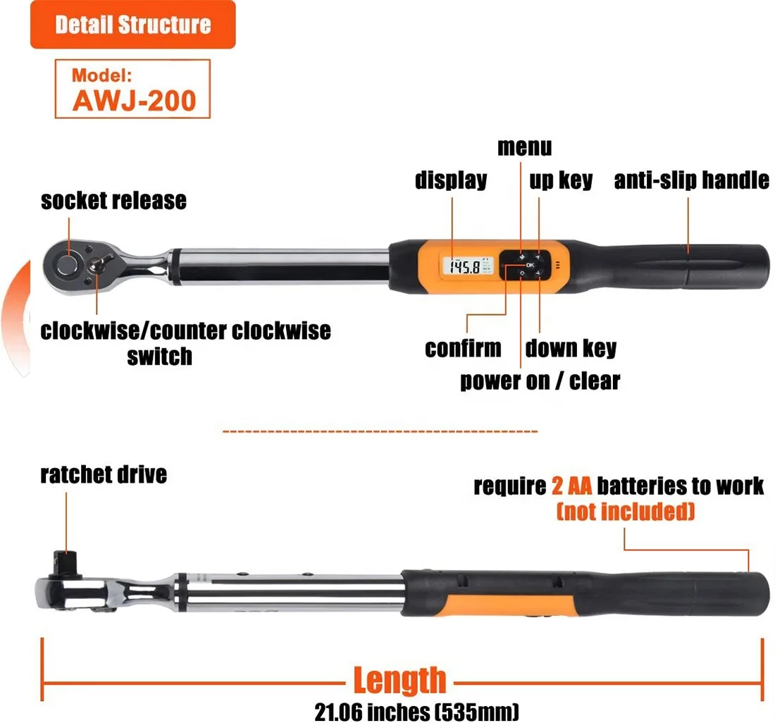 Preset Digital Display Torque Wrench Hand Repair Tool for Car Motorcycle Manufacturer OEM