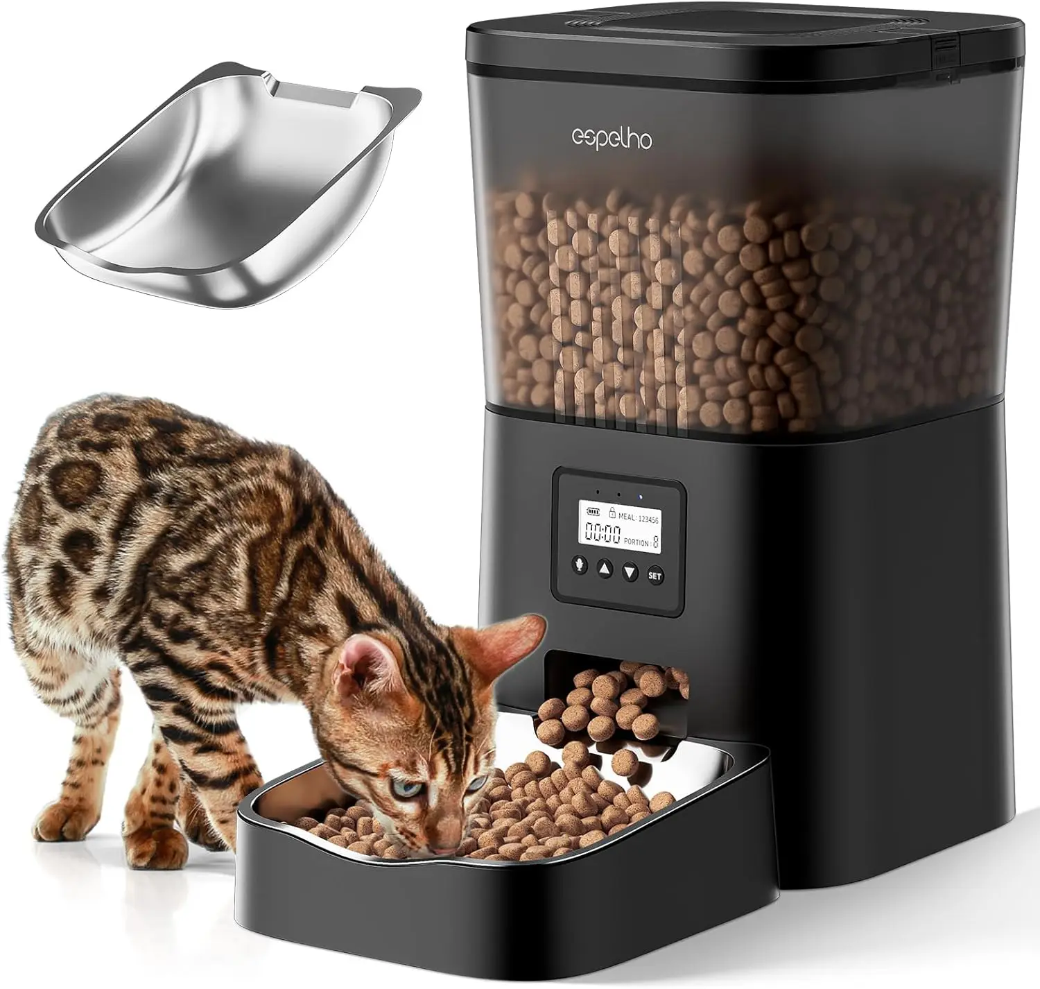 

Automatic Pet Feeder with Timer, Voice Recorder, Anti-Clogging for Cats and Small Dogs