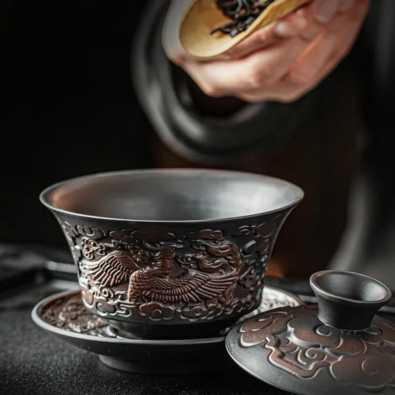 High-end Purple Pottery Chinese Teaset  Gaiwan Tea Cups  Lid Bowl  Traditional Handmade Brew Bowl