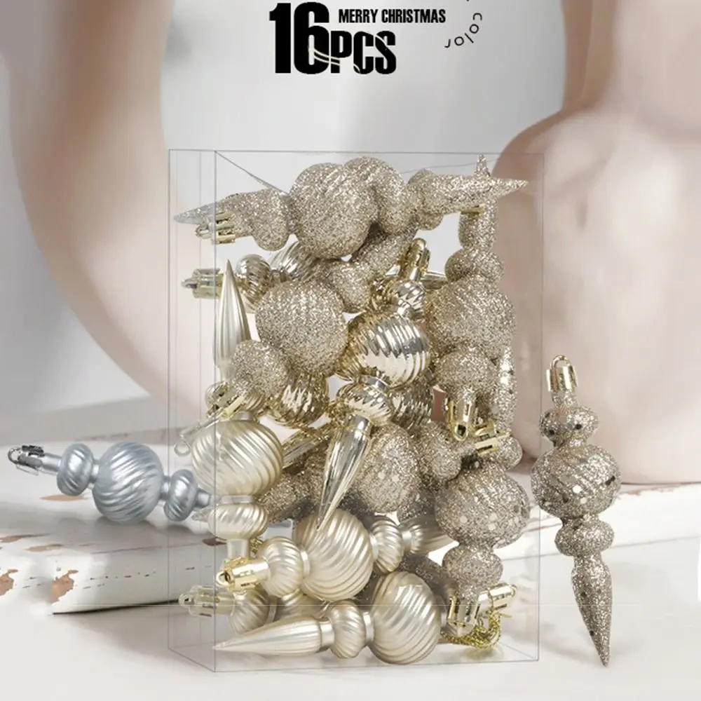 

16Pcs 16Pcs/Box Christmas Hanging Balls Special Shaped with Hanging Rope Christmas Tree Ornaments Multi-functional Gold Powder