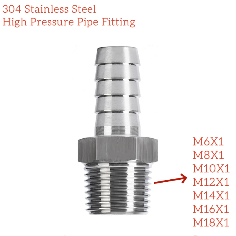 4 6 8 10 12 14 16 19 OD To M6 M8 M10 M12 M14 M16 M18 Metric Male Thread 304 Stainless Steel Pipe Fitting High Pressure Connector
