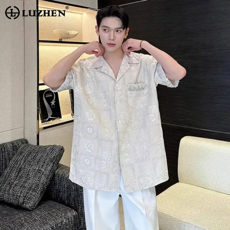 LUZHEN Sleeve Elegant Short Clothes Casual Shirt Loose 2026 Luxury Summer Handsome Sequin Patchwork Decorate Fashion Tops JY8088