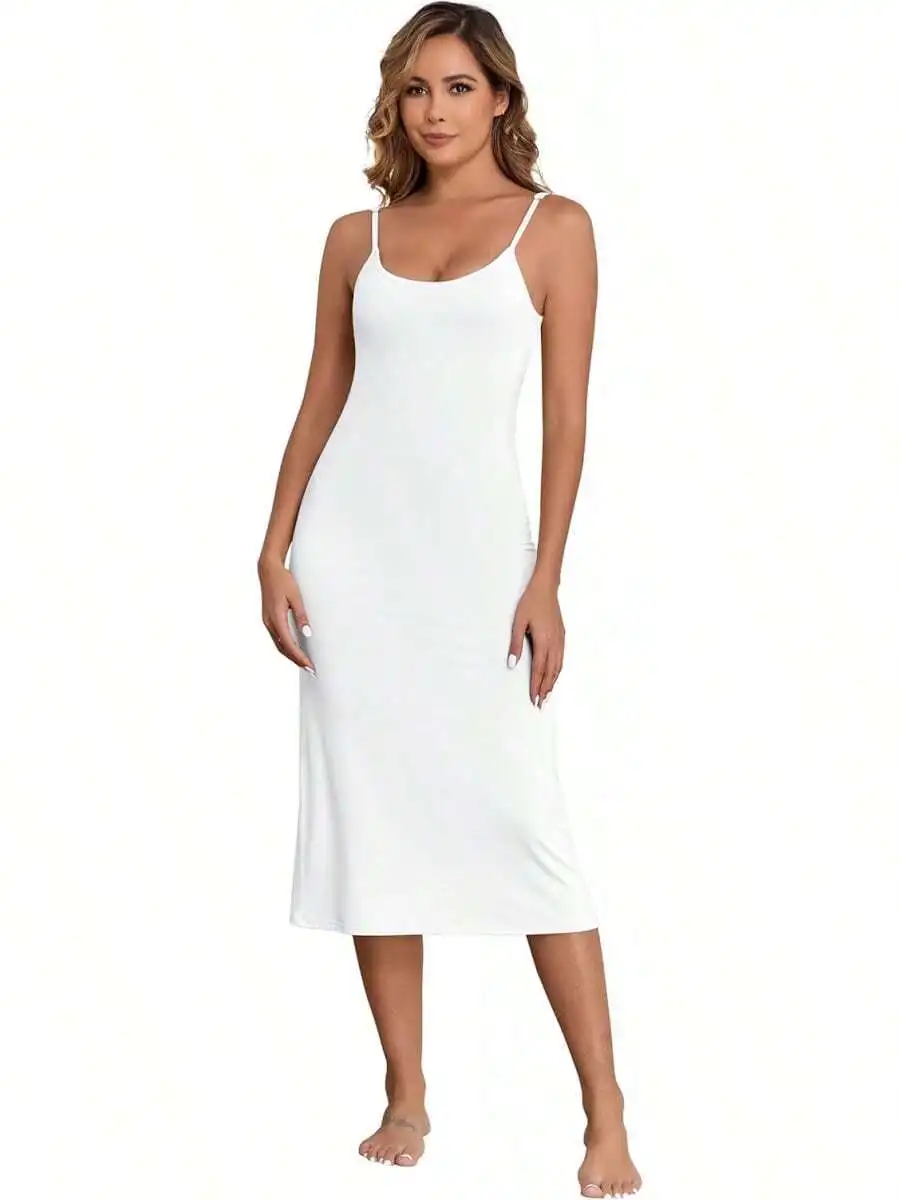 

Womens Adjustable Spaghetti Strap Slip Dress Midi Length Rayon Spandex Underdress Nightgown