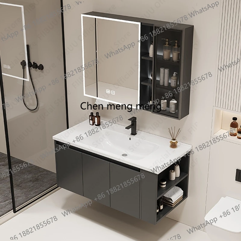 Modern Floating Wall Mounted Bathroom Vanity Set with Integrated Ceramic Sink Smart Mirror Cabinet Combo for Bathroom Organized