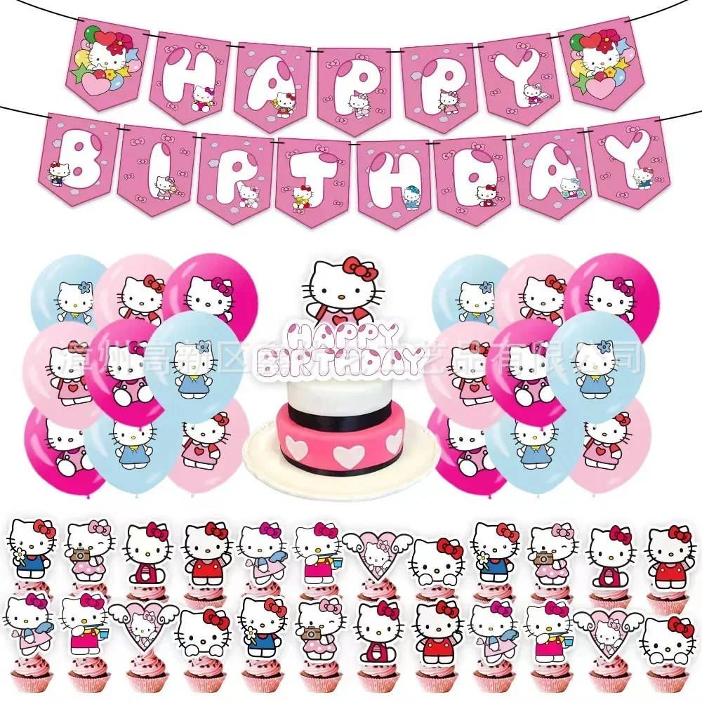 

Sanrio HelloKitty Theme Birthday Party Cake Insert Balloon Decoration Supplies Set Anime Figures Kids Cartoon Xmas Gifts