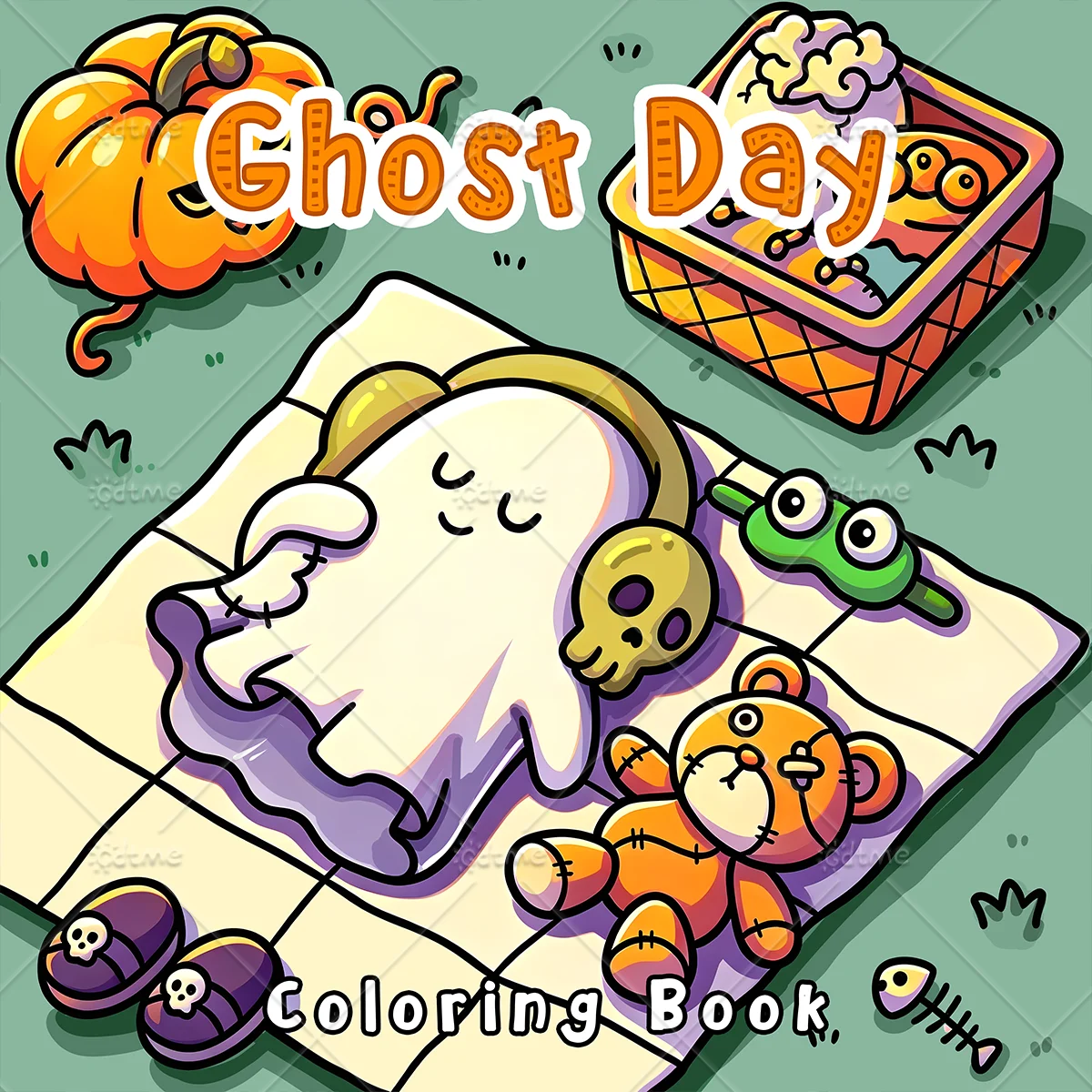 Ghost Day Adult Coloring Book Large Print Cozy Cute Ghost Leisure Picnic Scenes, Stress Relief Relaxing Art Therapy Drawing BooK