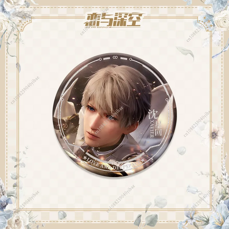 러브 앤 딥스페이스 실루스 자비에르 자인 라파엘 75MM 애니메이션 코스프레 반짝이는 컬러풀 배지 브로치 핀 게임 팬 컬렉션 데코 선물