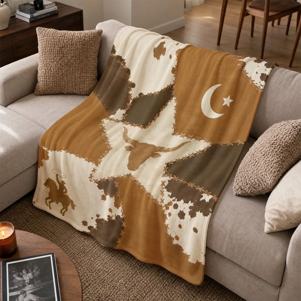 Boho Steer Skull Throw Blanket for Sofa Couch Western Animal Print Throw Plush Cozy Winter Decor Bohemian Style Living Room Mant
