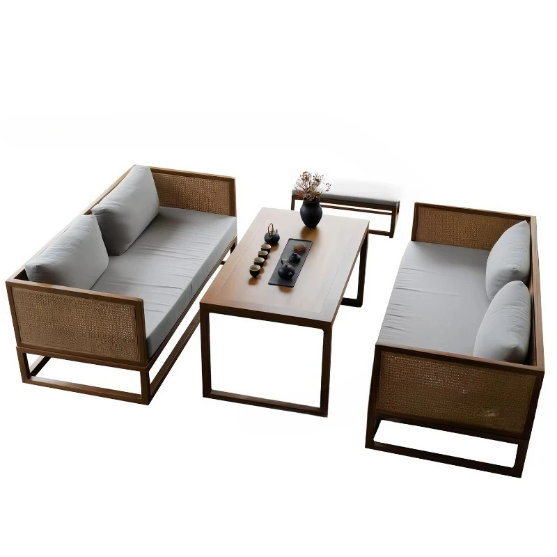 New Chinese style teahouse booth high-end restaurant hotel homestay solid wood sofa combination