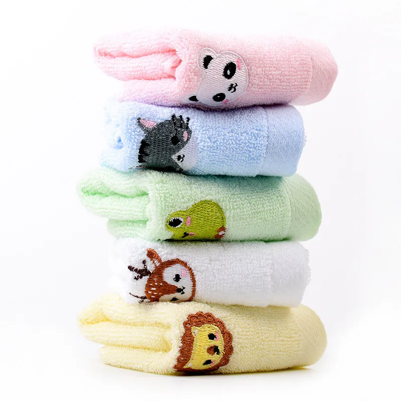 1Pc 25x25cm Cartoon Animal Embroidered Solid Color Cotton Soft Absorbent Children Kids Baby Square  Face Towel