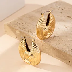 Hoop Earrings For Women Metal Round Conch Spiral Pattern Hollow Geometric Ear Accessories Fashion Jewelry E524