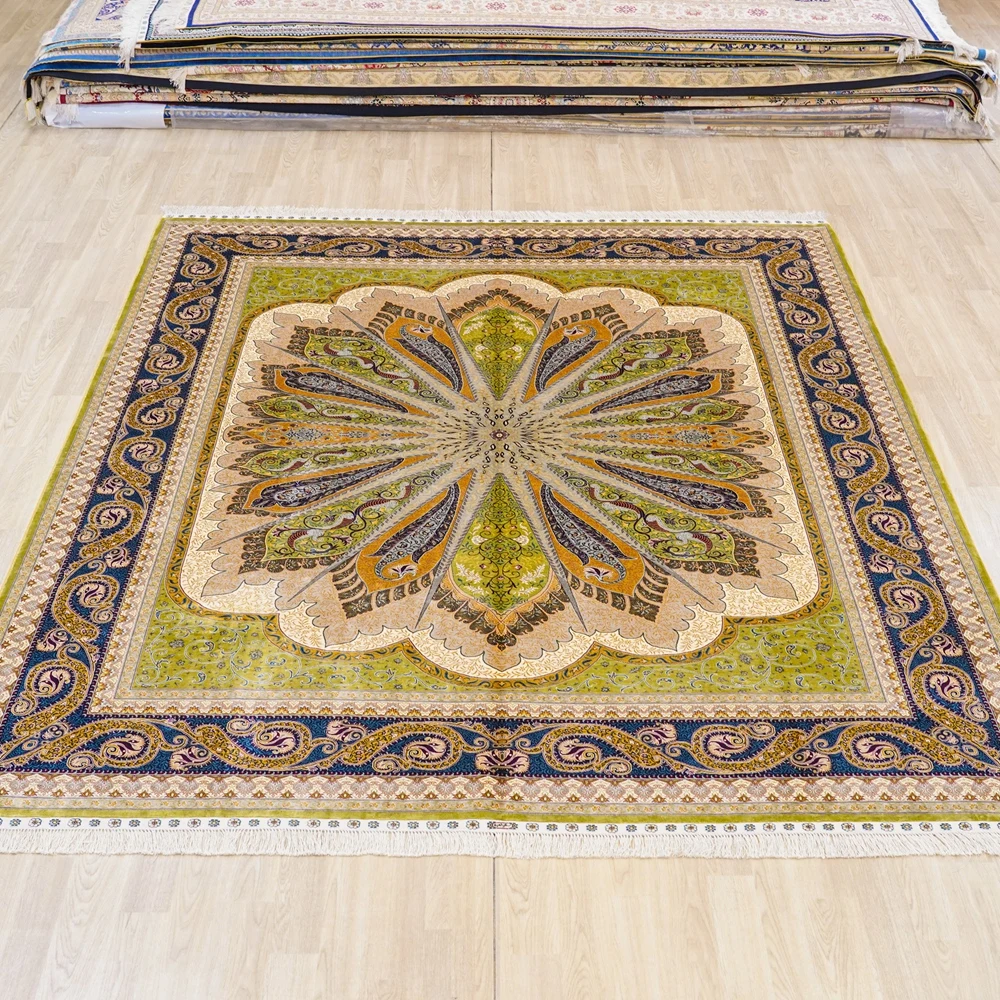 244x305cm Handmade Turkish Silk Rug Traditional Oriental Hand Knotted Floral Carpet for Living Room