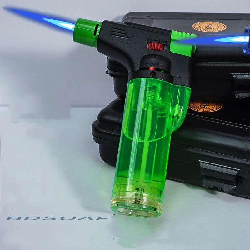 Portable Transparent Oil Tank High-capacity Butane Gas Windproof Jet Flame Torch Lighters Outdoor Camping BBQ Cigar Lighter
