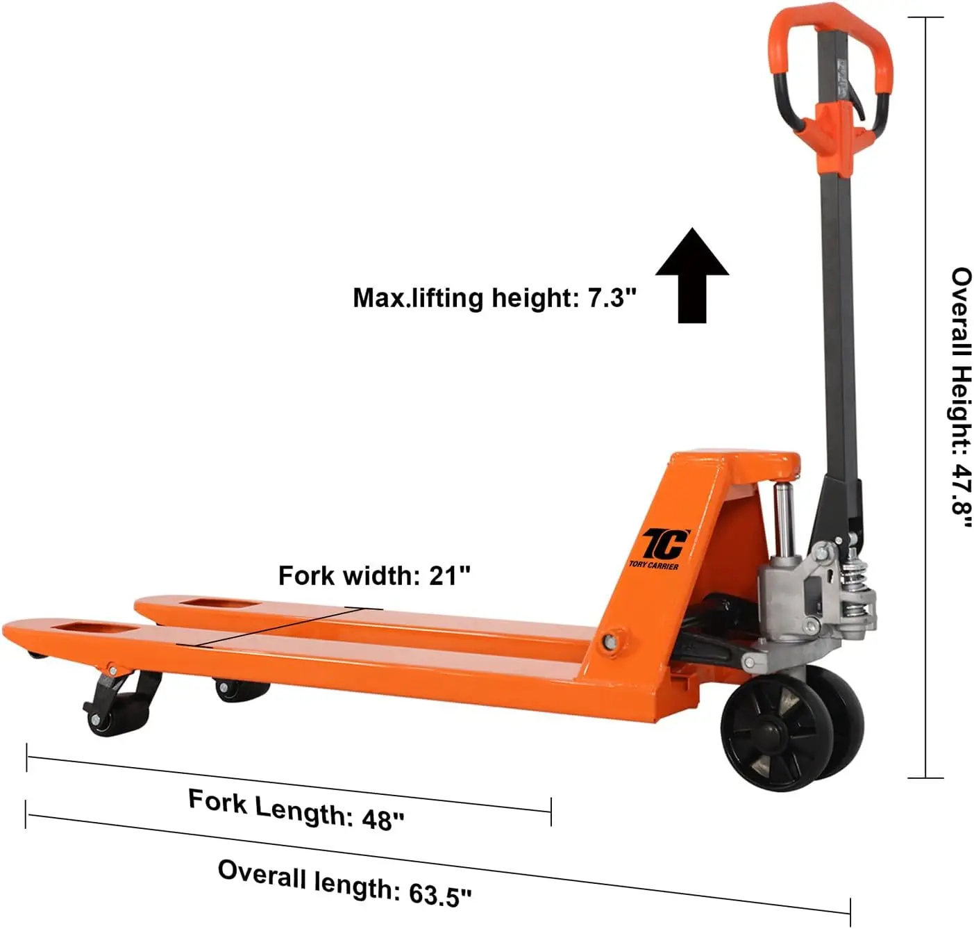 トーリーキャリア マニュアルパレットトラック 5500LBS 高耐荷重、21インチ x 48インチ 延長フォーク、工業用グレード ヘビーデューティーソリューション