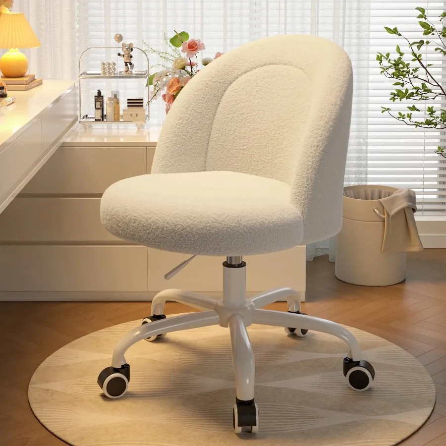 Romorgniz Vanity Chair Height Adjustable Desk Chair with Wheels, Armless Office Chair with Soft Lumbar Support for Small Space