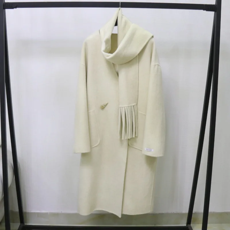 Scarf Collarless Wool Coat Women Autumn/Winter New Loose long coat