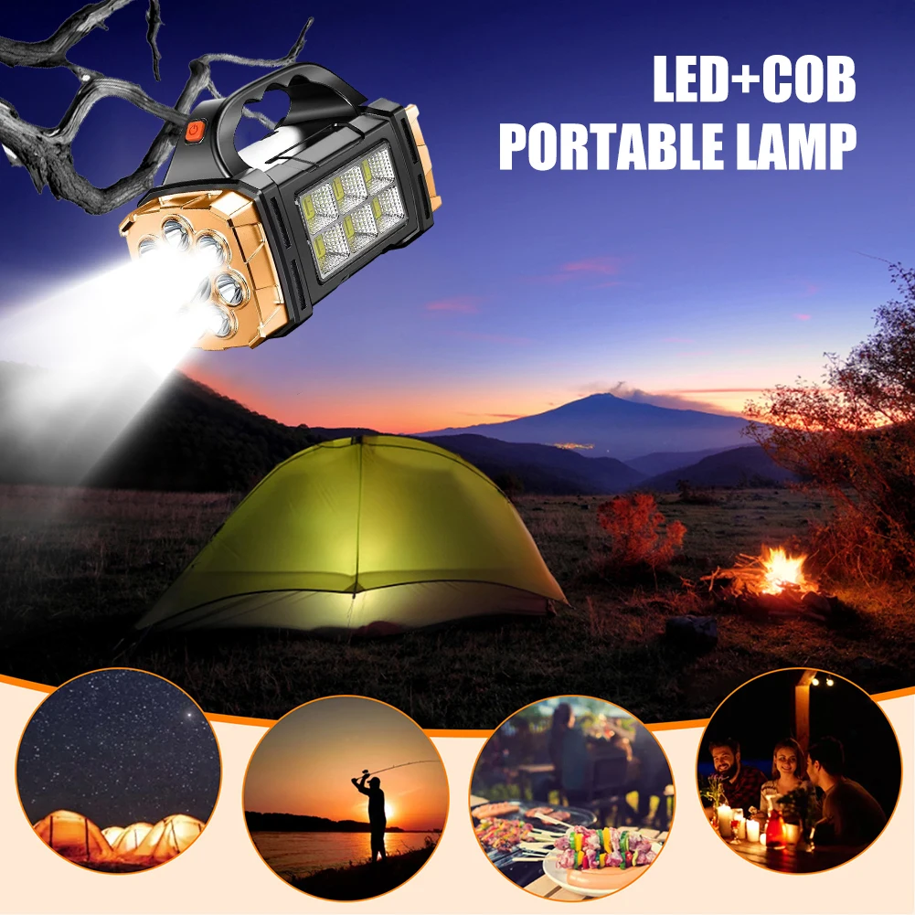 5000mAh Solar LED Flashlight COB Camping Lantern Work Light USB Charging Torch Light Waterproof Portable Searchlight Power Bank