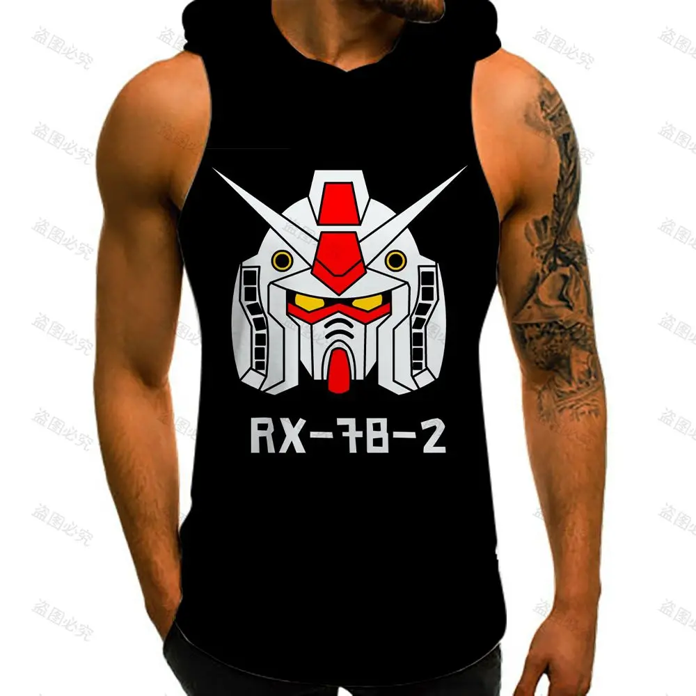 Gundam Men's Hooded Tank Mobile Suit T-shirts Man Cool Harajuku 3D Print Hip Hop 2023 European Size Streetwear New Vest GYM Top