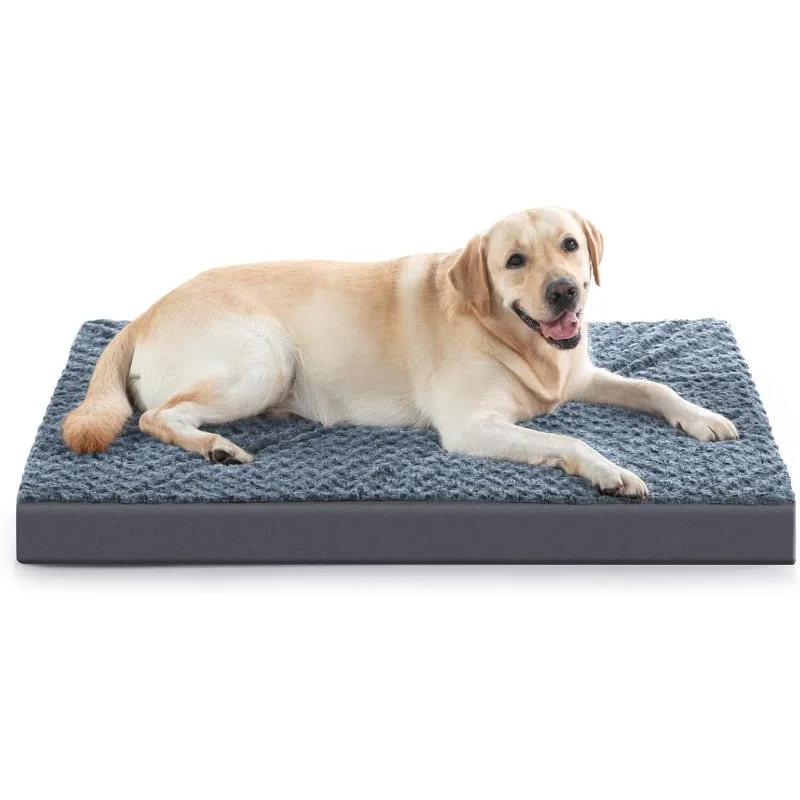 Large Egg Crate Foam Dog Bed with Removable Waterproof Cover, Soft Rose Plush Pet Mattress with Non-slip Bottom