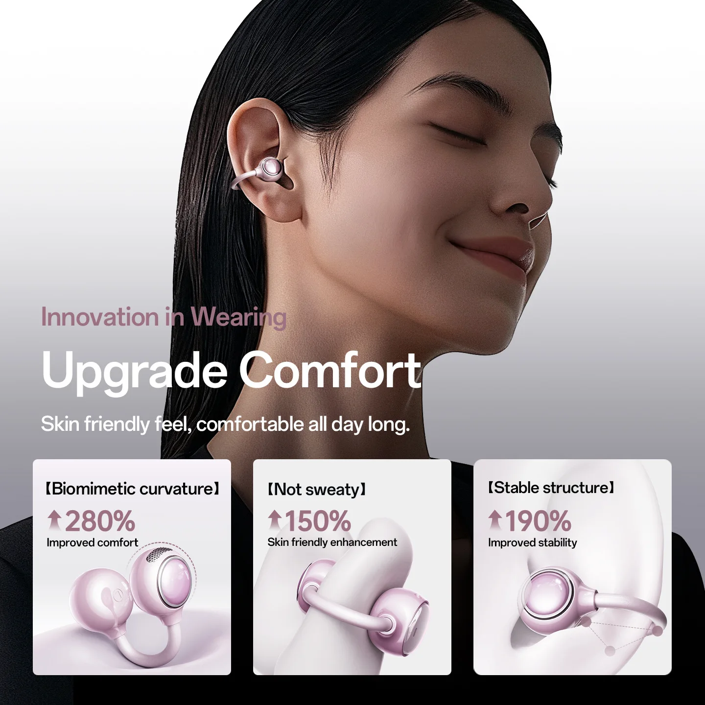 Popular ear clip on earphones with low latency, wireless earphones, high aesthetic value, and long battery life