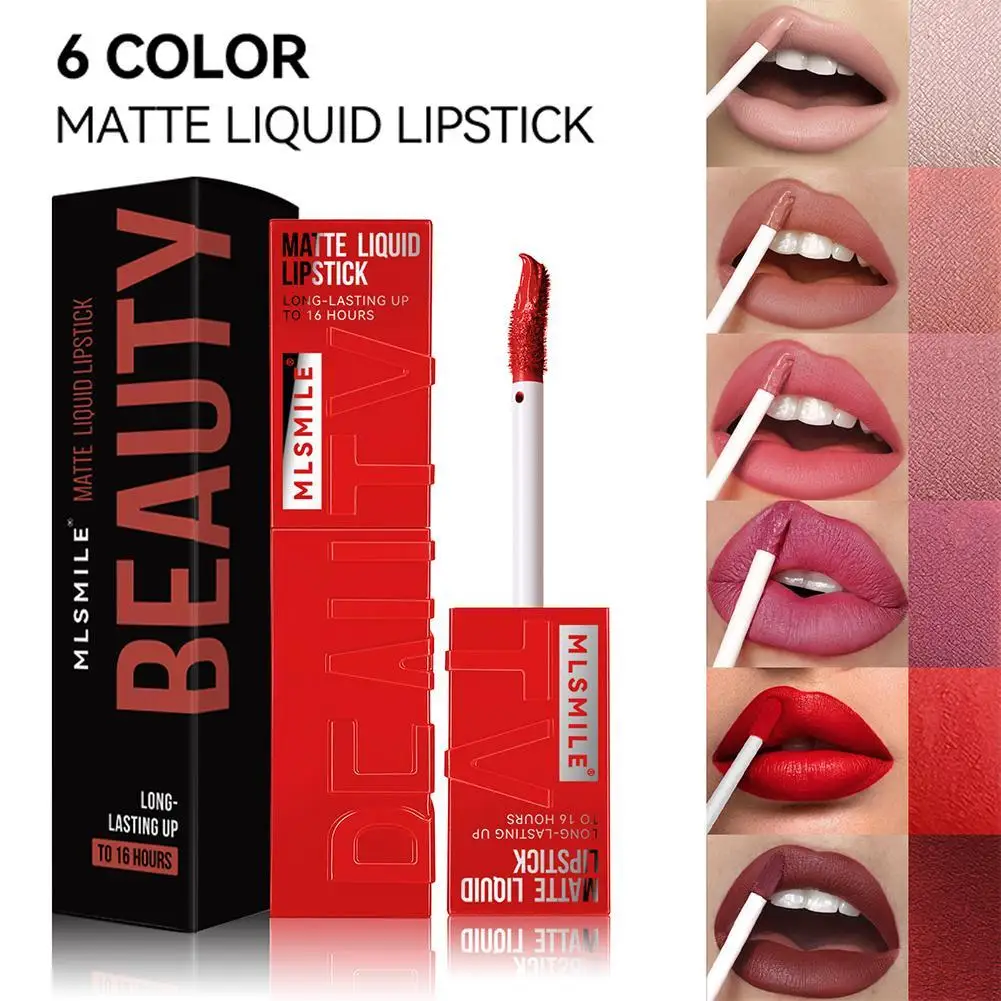 6 Colors Matte Nude Liquid Lipsticks Non-stick Cup Long Lasting Velvet Lip Gloss Not Fading Lip Tint Korean Cosmetics Lip Makeup