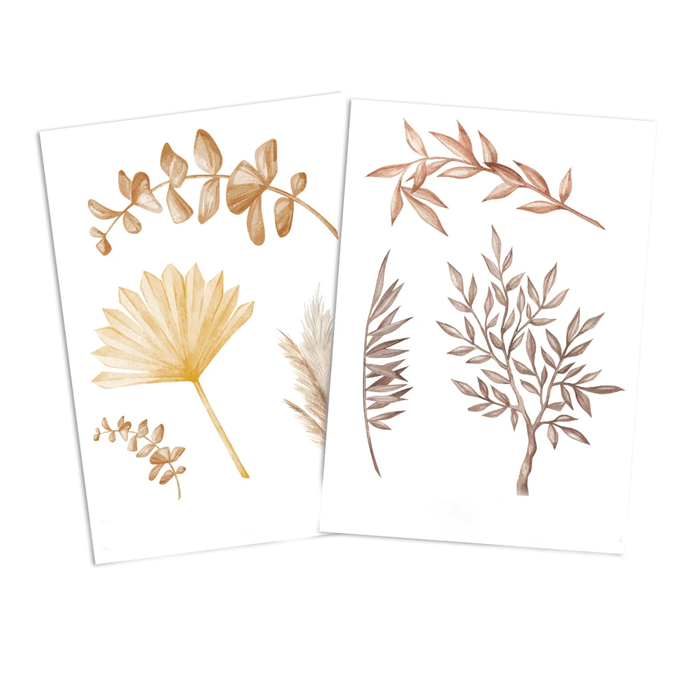 Boho Creative Leaves Wall Sticker for Kids Room Baby Girls Boys Living Room Nordic Nursery Vintage Stickers Home Decoration