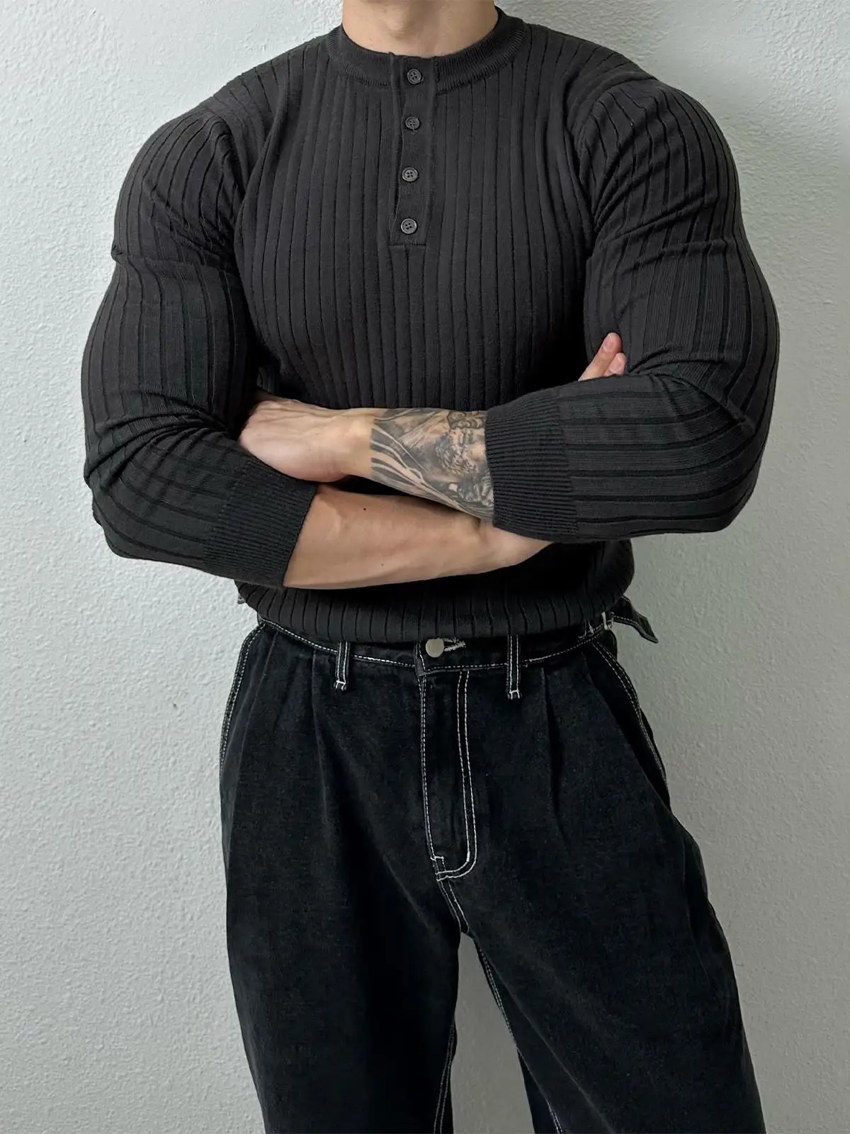 

Трикотажная футболка с воротником Генри, Лонг Све, мужская весенняя новая футболка Sle American High End Muscle, мужская облегающая универсальная футболка...