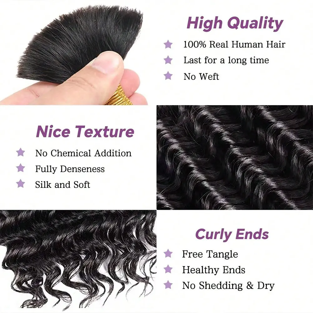 2 Bundles Bulk Human Hair Braiding Hair Boho 14 28 Inch 110G Brazilian Virgin Deep Wave Bulk Human Hair For Braiding Extensions