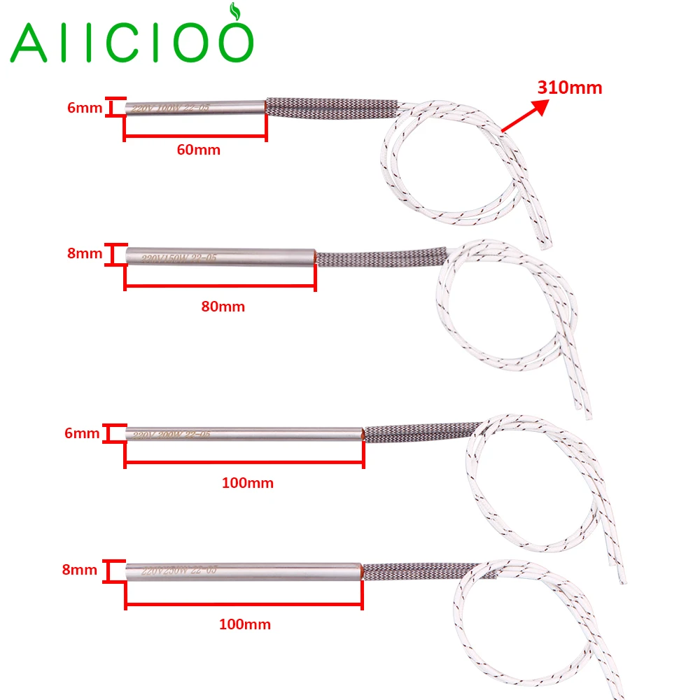 220v Immersed Tubular Heater Cartridge Heating Element for Pellet Grill 6x60mm/100mm 8x80mm/100mm 100w/150w/200w/250w