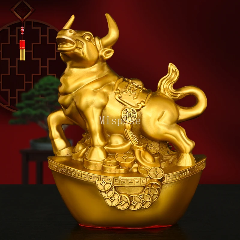 Brass Ox Decorative Piece Treasure Ox for Abundant Wealth Rolling Wealth Office Decor