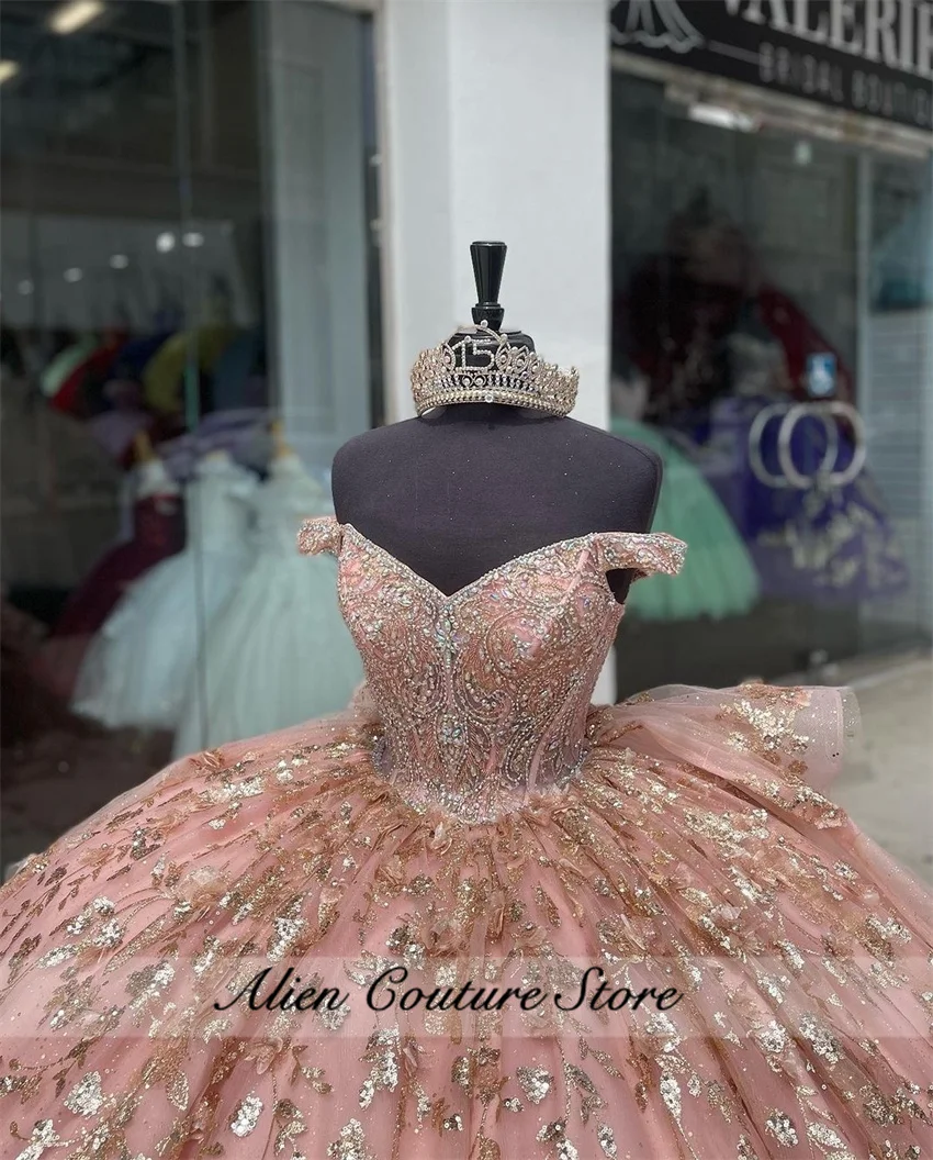 Glitter Diamanten Quinceanera Jurken Prinses Parels Pailletten Appliqué Vestidos 15 Quinceañera 2024 Veterschoenen