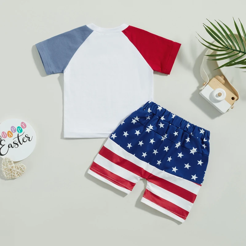 Toddler Baby Boy 4th of july Outfit USA Embroidery Short Sleeve T-Shirt Shorts Set Patriotic Outfit