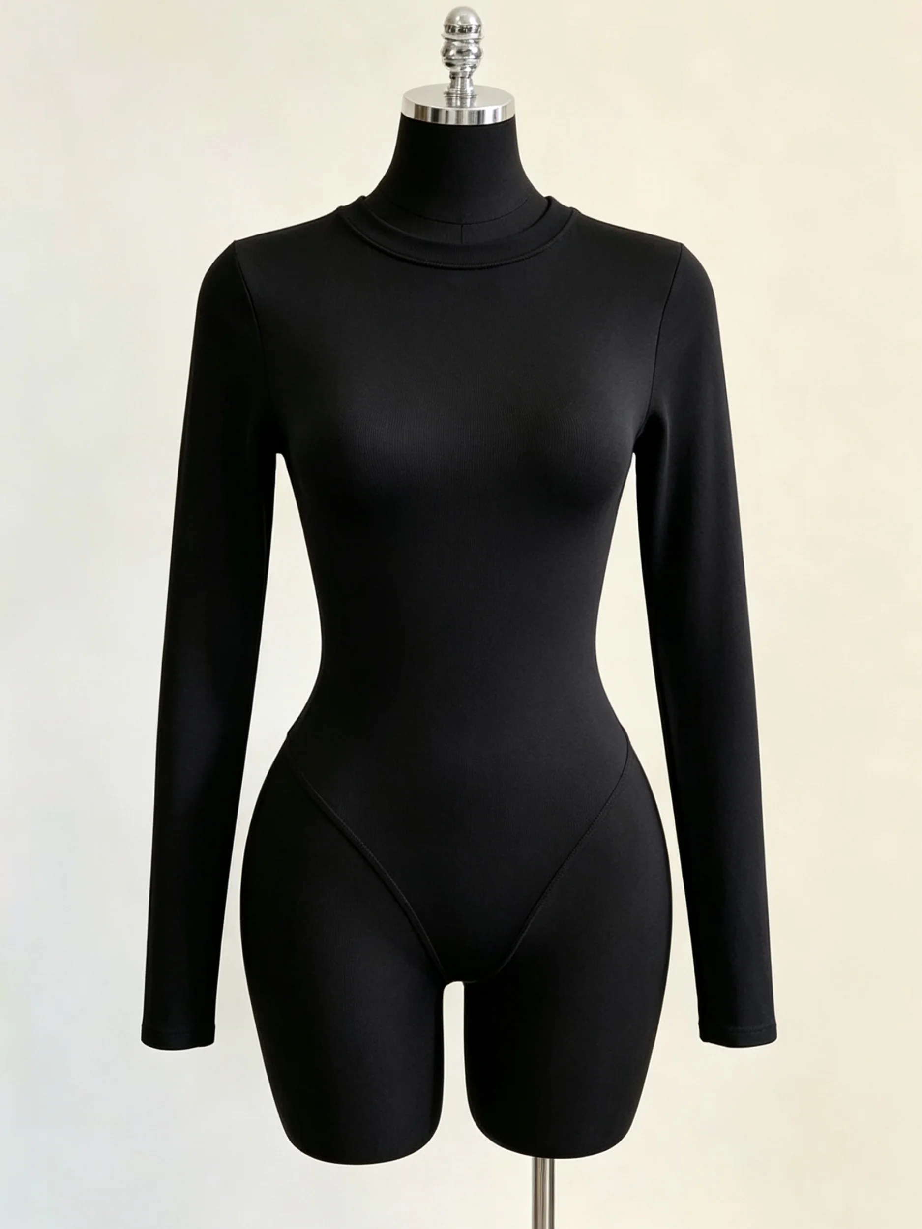 Women Crew Neck Long Sleeve Bodysuit High Cut Slim Fit Skinny Y2K Sexy Casual Basic One Piece Top