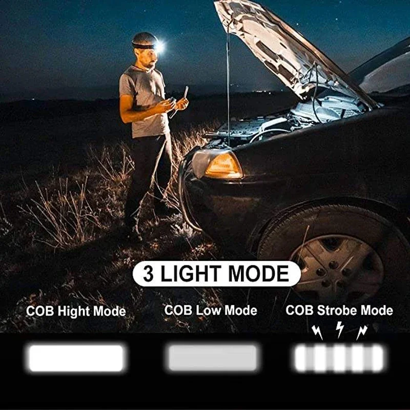 LED Headlamp Flashlight Cob Head Light Bright Head Lamp Waterproof Head with 3 Modes Batteries for Adults Kids Outdoor Camping