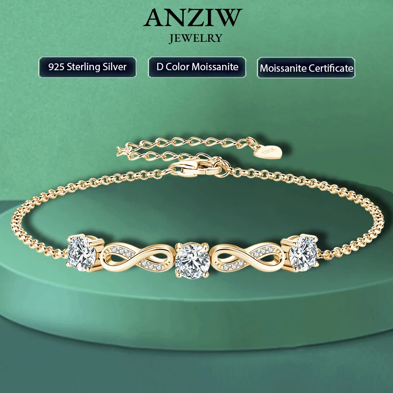 

18k Gold Plated 5mm 1.5CTW Moissanite Infinity Bracelet 925 Silver Chain Bracelet for Women Anniversary Wedding Jewelry 2024 New