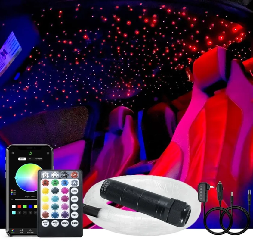 Fiber Optic star ceiling Light kits Optical fiber RFapp control lighting optical fiber EU plug 6W RGBW Car Roof Star Lights LED