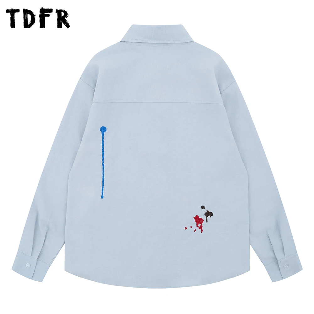 Creative Embroidery Long Sleeve Shirts Mens Autumn Retro Casual Single Breasted Loose Lapel Cotton Shirts Man