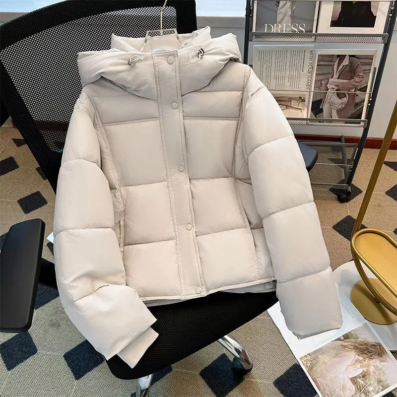 

Women's Thickened Warm Cotton-Padded Jacket New Autumn Winter Solid-Color Fashionable Short Hooded Loose Breadwear