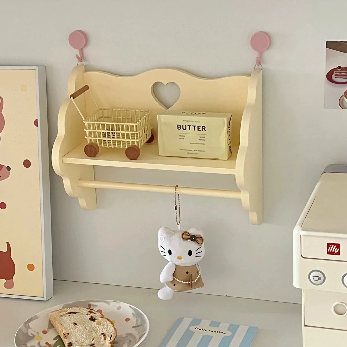 Pink Wooden Storage Rack Girls Room Decoration Storage Rack Display Rack Can Be Hung on The Wall Home Organizer