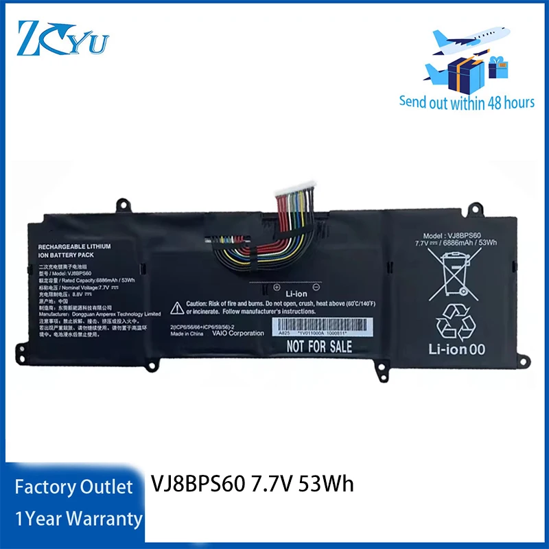 Batería para Portátil VJ8BPS60 para Sony VAIO Z de 14.0 Pulgadas, Serie VAIO Z, 7.7V 53Wh