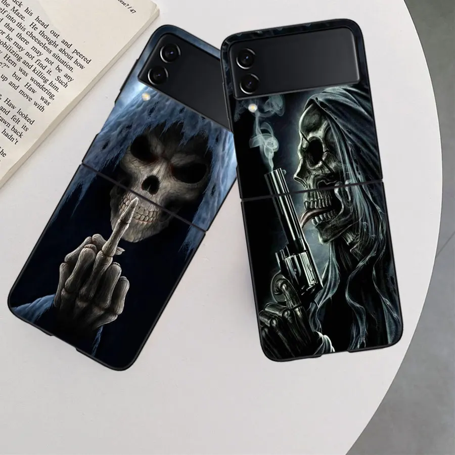 Grim Reaper Skull Skeleton Case for Samsung Galaxy Z Flip 6 Flip 5 4 3 5G Black Cell Phone Cover Samsung Z Flip 5 5G Luxury P