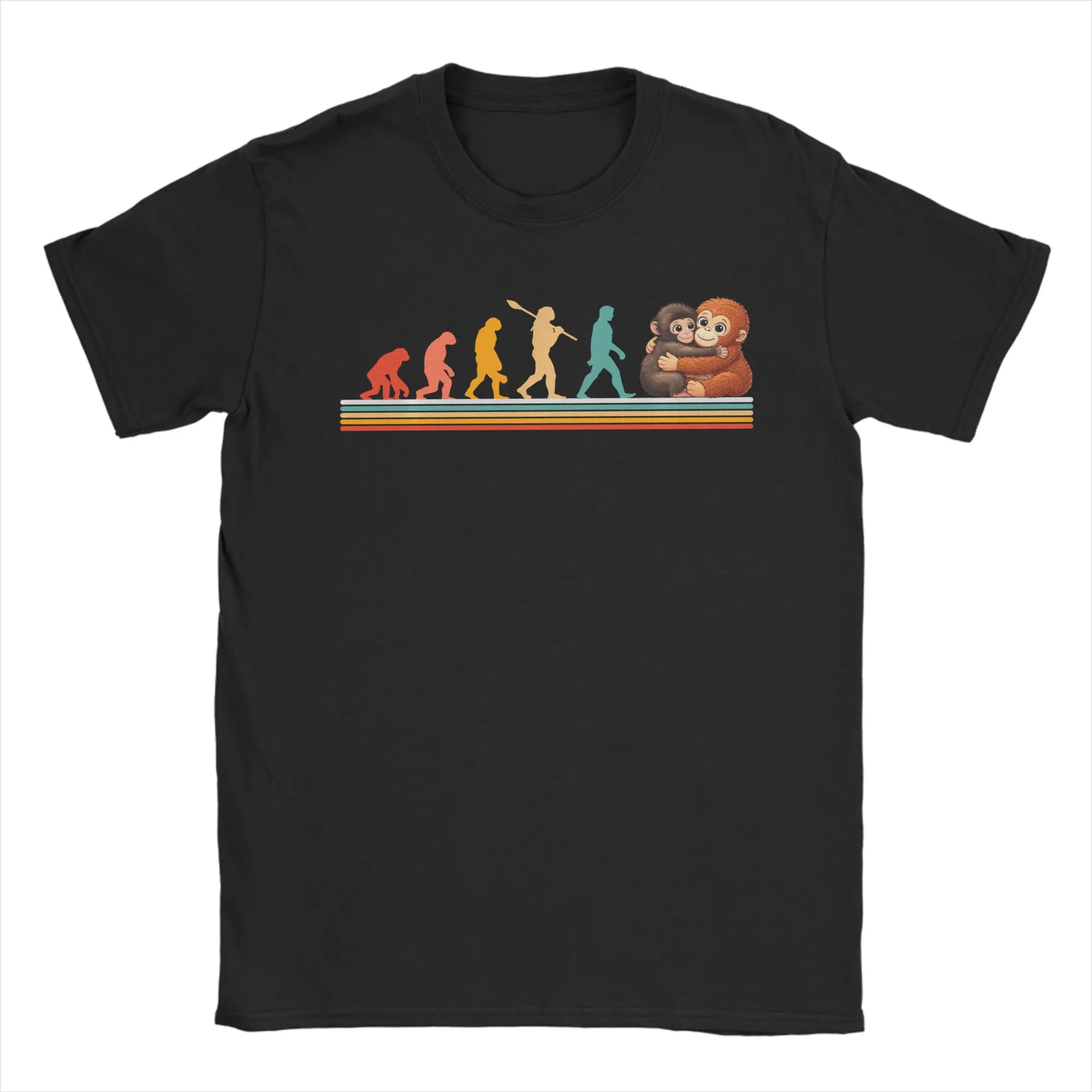 Men Funny Evolution Hugging Monkey Punch T Shirts  Cotton Clothes Funny Short Sleeve Round Neck Tees Summer T-Shirts