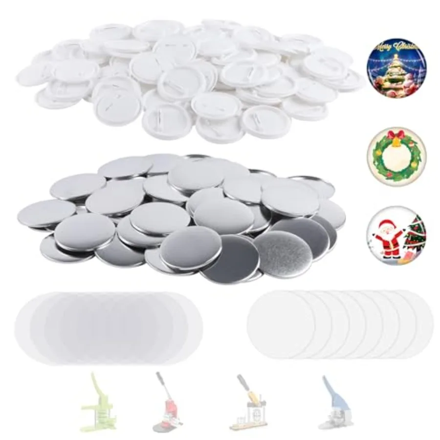 

200 Sets 58mm/2.25 inch Button Maker Supplies Pin Back Button Parts for Button Maker Machine 58mm Including Metal Covers Plasti