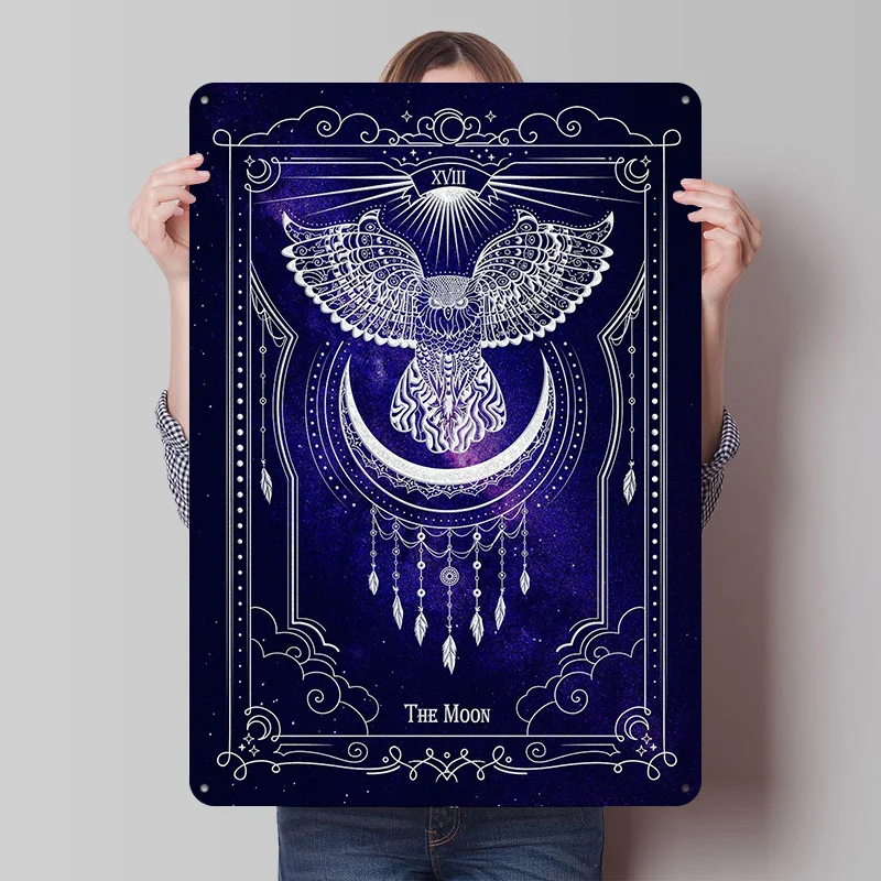 Vintage Tarot Card The Moon Metal Wall Art