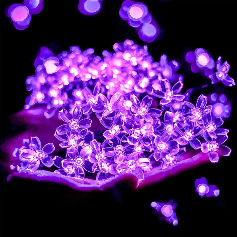 Cordão de Luz LED Solar Flor de Cerejeira para Decoração Externa de Pátios e Festivais, Cordão de Luz Atmosférica Impermeável