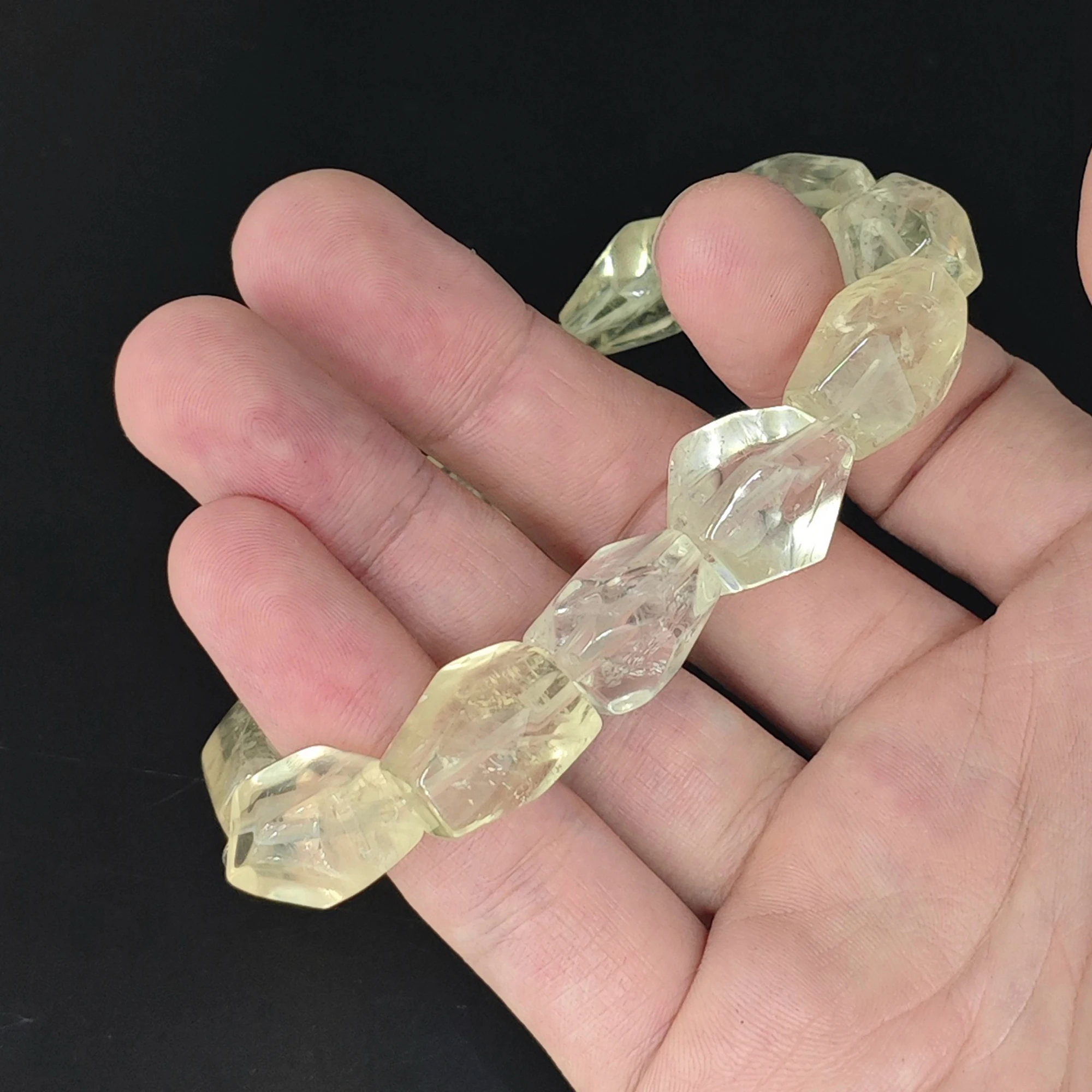 Lemon Quartz Bracelet Natural 15mm-18mm Freeform Faceted Bead Segment Bangle Unisex 18cm-20cm Wrist