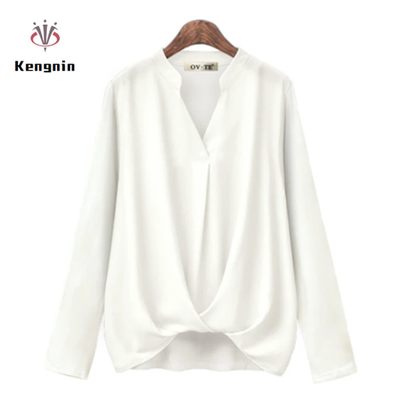 

2024 Spring Summer Women Long Sleeve Blouse Plus Size 5XL Female Shirts European Style V Neck Tops Brand Clothes Blause KN128