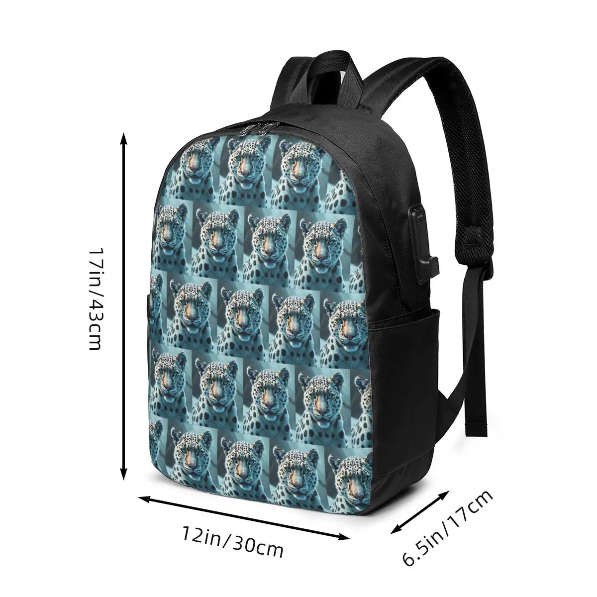 White Leopard Cheetah Realistic Art Backpack Travel Notebook Bag Computer College Student School Bag Laptop Shoulder Bags